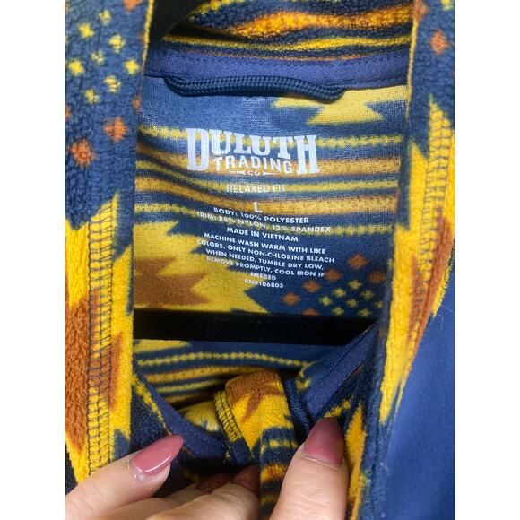 Tribal Yellow Navy Fleece DULUTH TRADING CO Men's Large Quarter Pull Over - Picture 3 of 9